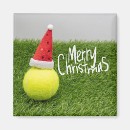 テニスボール付きテニスメリークリスマスサンタハット マグネット