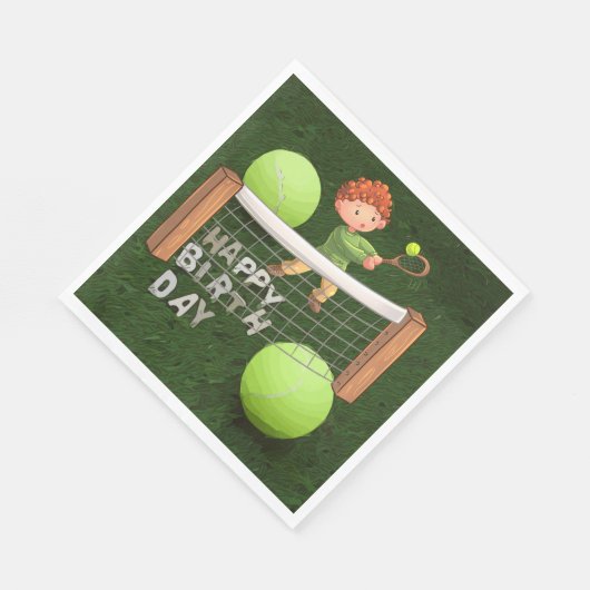 テニスボール付きテニス誕生日（ボーイプレーヤー用） スタンダードランチョンナプキン (角)