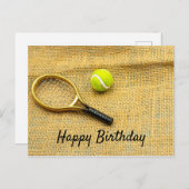テニスボール及びラケットハッピーバースデー ポストカード (正面/裏面)