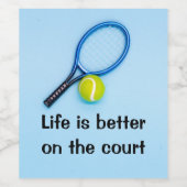 テニスボール及びラケットブルー背景紙プレート ワインラベル (シングルラベル)