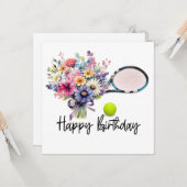テニスボール及び誕生日用花付きラケット カード (正面/裏面インサイチュ)