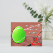 テニスボール復活祭の卵でテニスの打ち砕きイースター シーズンポストカード (スタンド正面)