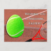 テニスボール復活祭の卵でテニスの打ち砕きイースター シーズンポストカード (正面)