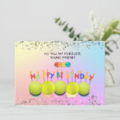 テニスボール誕生日カップケーキカラフル背景 招待状 (スタンド正面)