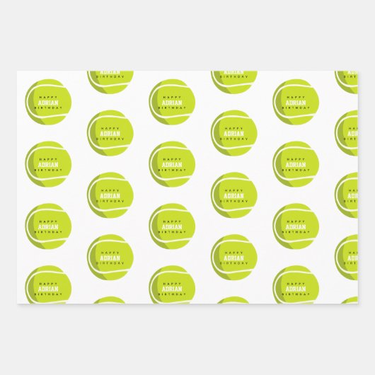 テニスボール誕生日パーティー名前をカスタムする ラッピングペーパーシート (正面2)