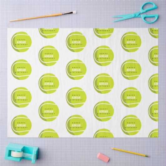 テニスボール誕生日パーティー名前をカスタムする 薄葉紙 (クラフト)