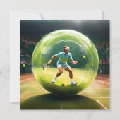 テニスボール選手のコート、フラット誕生日カード カード (裏面)