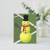 テニスボール雪だるまとクリスマスホリデー葉書 シーズンポストカード (スタンド正面)