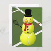 テニスボール雪だるまとクリスマスホリデー葉書 シーズンポストカード (正面/裏面)