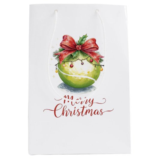 テニスボール クリスマス ミディアムペーパーバッグ (正面)