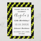 テニスボール クールなパターン プレーヤー コーチ パーティー ブラック 招待状 (正面/裏面)