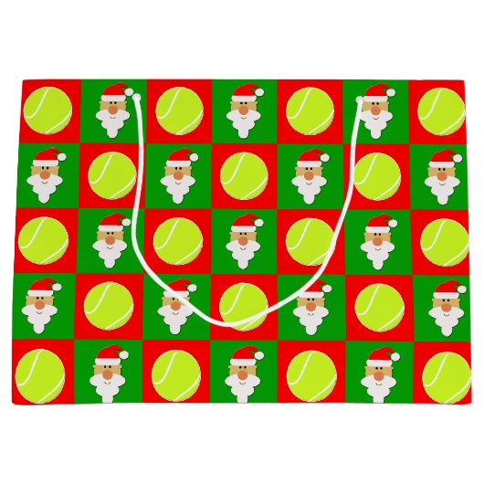 テニスボール&サンタクロース選手のクリスマス ラージペーパーバッグ (正面)