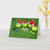 テニスボール&サンタ付きテニスクリスマスホリデー カード (黄色い花)