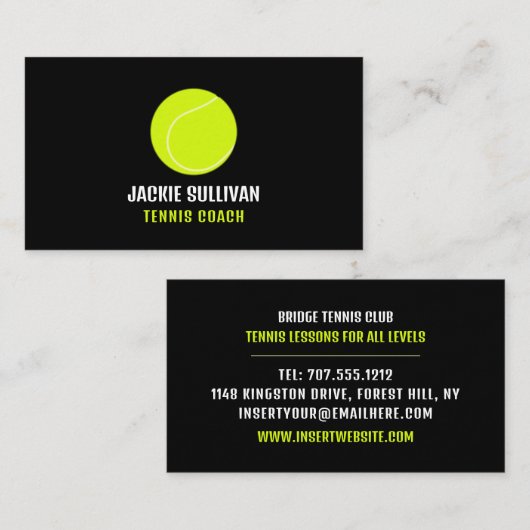 テニスボール、テニス選手/コーチ/インストラクター 名刺 (正面/裏面)
