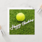 テニスボール(ハッピーバースデー語を緑に付ける) カード (正面/裏面インサイチュ)