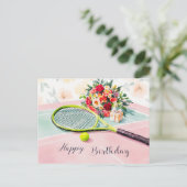 テニスボール(ハッピーバースデー語を緑に付ける) ポストカード (スタンド正面)