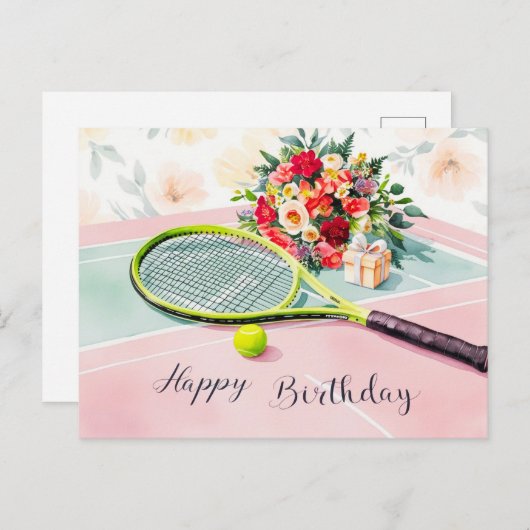 テニスボール(ハッピーバースデー語を緑に付ける) ポストカード (正面/裏面)