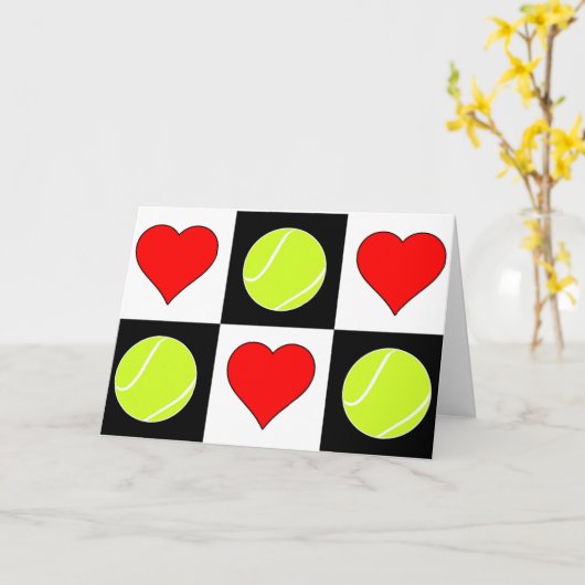 テニスボール&ハートかわいい市松模様にあいさつきカード カード (黄色い花)