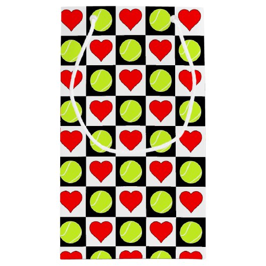 テニスボール&ハートカスタムプレイヤーまたはチーム名 スモールペーパーバッグ (裏面)