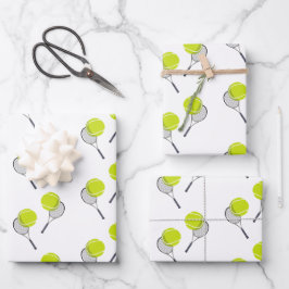 テニスボール&ラケットラケットパターン ラッピングペーパーシート