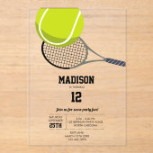 テニスボール&ラケットラケット誕生日パーティー アクリル招待状 (正面)