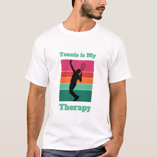 テニスマイセラピー長方形レトロ夕日 Tシャツ (正面)