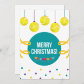 テニスメリークリスマスおもしろいスポーツホリデーフェスティバルボール シーズンカード (正面/裏面)
