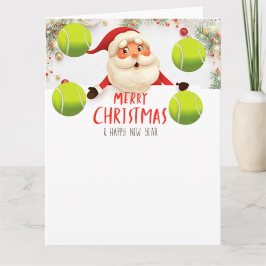 テニスメリークリスマステニスボール付き休日 カード (正面)