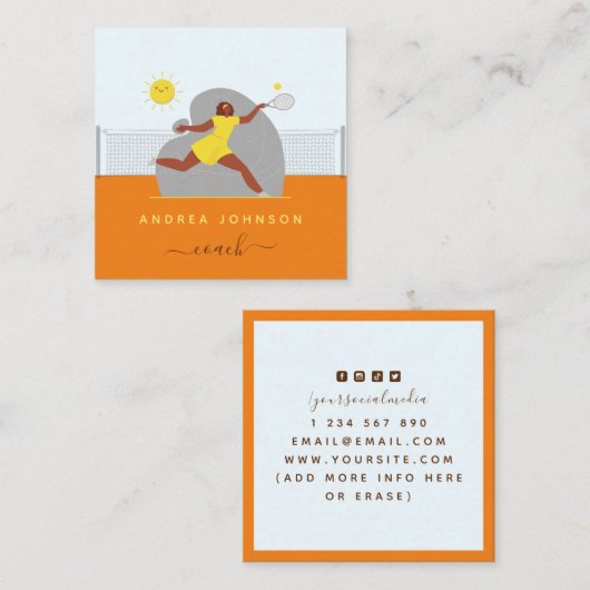 テニスモダンコーチ女子プレーヤーイラストレーション スクエア名刺 (正面/裏面)