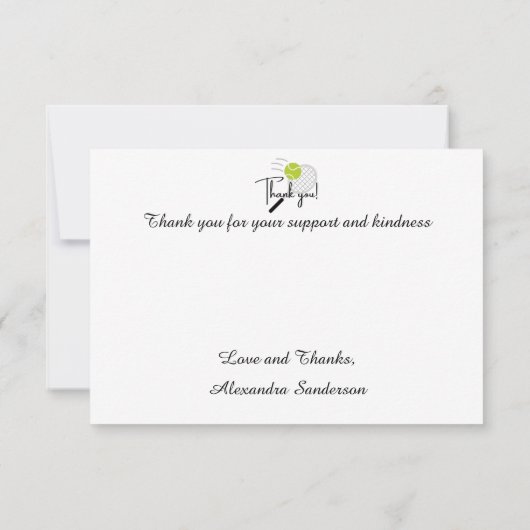 テニスモダンラケットボール白黒 サンキューカード (裏面)