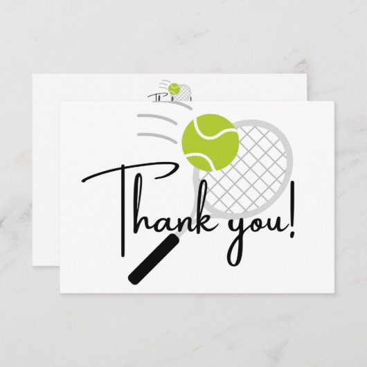 テニスモダンラケットボール白黒 サンキューカード (正面/裏面)