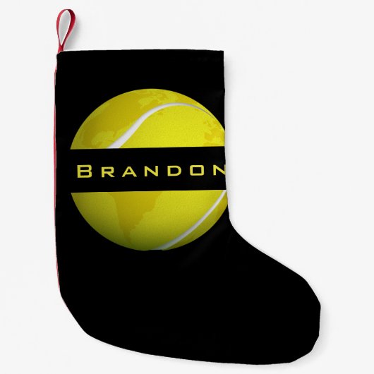 テニスモダンワールドデザイン選手コーチキッズネーム スモールクリスマスストッキング (正面)