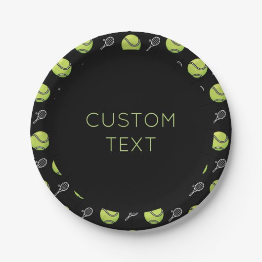テニスユニークラケットボールパターンプレーヤーのパーティー ペーパープレート (正面)