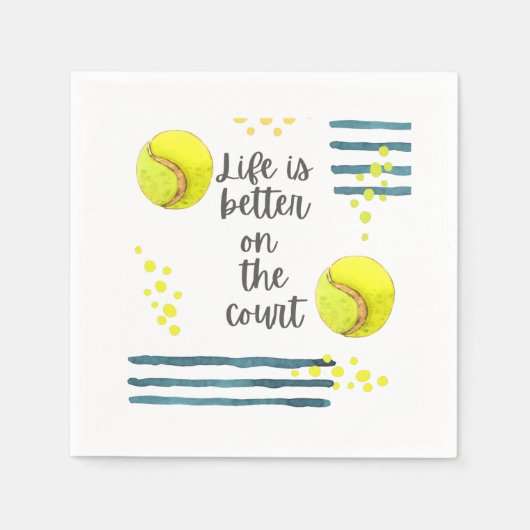 テニスライフはコートの水彩画の方が良い スタンダードカクテルナプキン (正面)