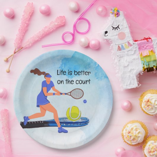 テニスライフはコートの水彩画の方が良い ペーパープレート (パーティー)
