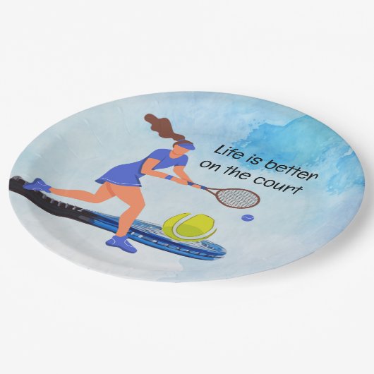 テニスライフはコートの水彩画の方が良い ペーパープレート (アングル)