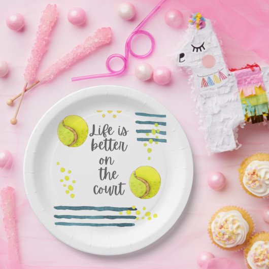 テニスライフはコートの水彩画の方が良い ペーパープレート (パーティー)