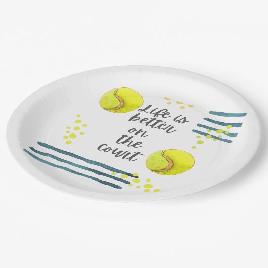 テニスライフはコートの水彩画の方が良い ペーパープレート (アングル)