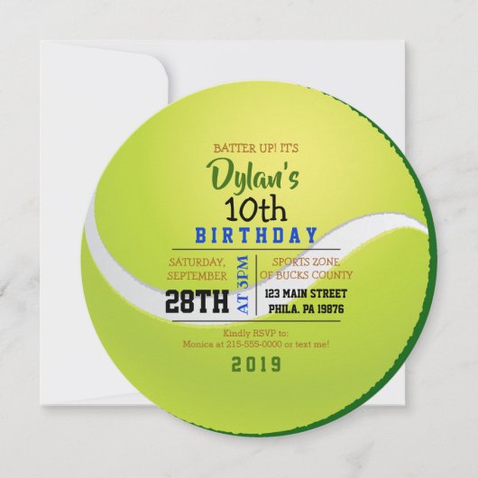 テニスラウンド誕生日パーティーの招待状 招待状 (正面)