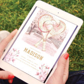 テニスラグジュアリーガールバースデーピンクゴールド 招待状