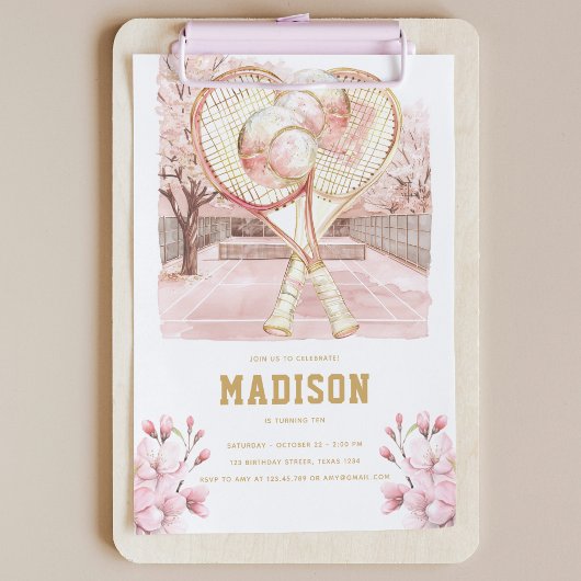 テニスラグジュアリーガールバースデーピンクゴールド 招待状