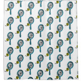 テニスラケットおよび球パターンシャワー・カーテン シャワーカーテン (正面)