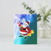 テニスラケットおよび鐘が付いているサンタ シーズンポストカード (スタンド正面)