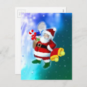 テニスラケットおよび鐘が付いているサンタ シーズンポストカード (正面/裏面)