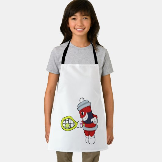 テニスラケットでテニスのスプレーをする エプロン (インサイチュ)