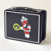 テニスラケットでテニスのスプレーをする メタルランチボックス (裏面)