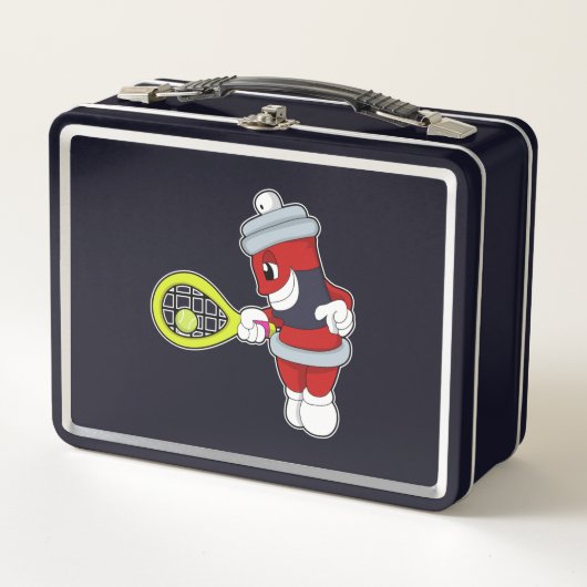 テニスラケットでテニスのスプレーをする メタルランチボックス (正面)