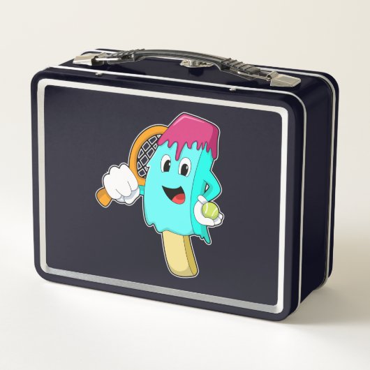 テニスラケットとテニスのアイスクリーム メタルランチボックス (裏面)