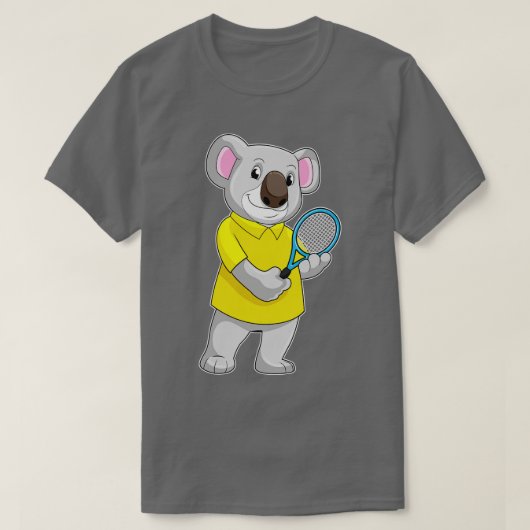 テニスラケットとテニスのコアラ Tシャツ (デザイン正面)