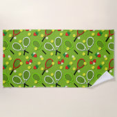 テニスラケットとテニスボールスポーツパターン(の模様が)ある ビーチタオル (正面)